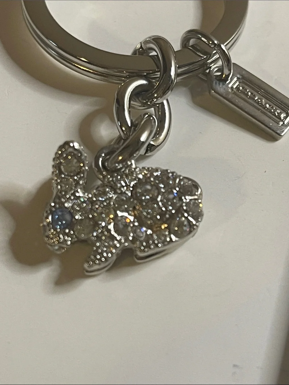 Coach Crystal Bunny Keychain with Logo Tag and Coach Pen